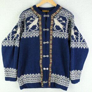 Nordstrikk Sweater Womens Medium Blue White Fairisle Clasp Wool Knit Nordic